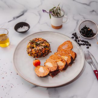 Arrollado de pollo + acomp. (Con gluten)